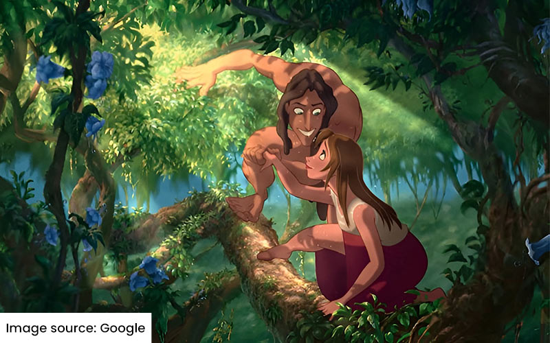 Tarzan and a girl in the jungle, inspired by Disney's 'The Jungle Book' animation