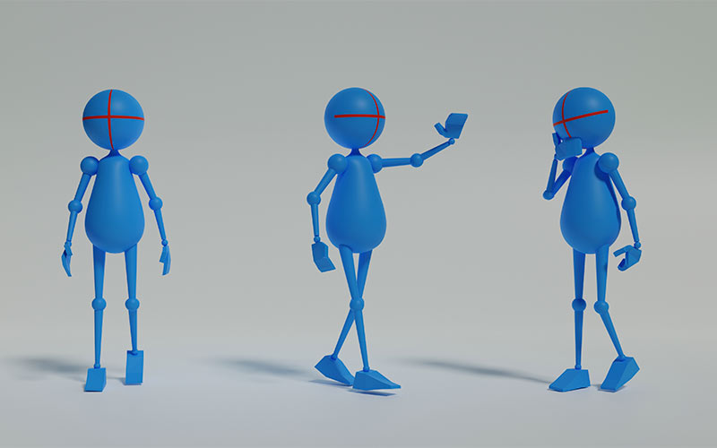 a group of blue figures