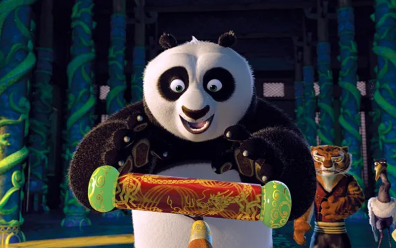 A poster for Kung Fu Panda 4 featuring the animated panda character in a fighting stance.