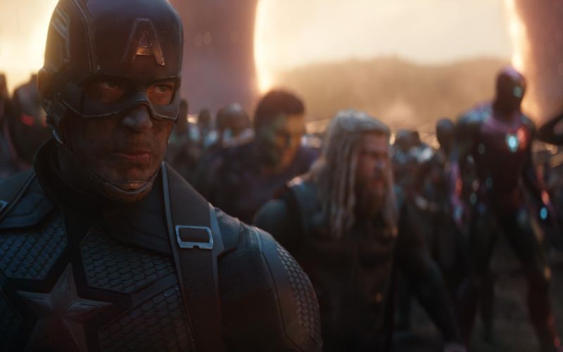 Captain America wielding Mjolnir in Avengers: Endgame.